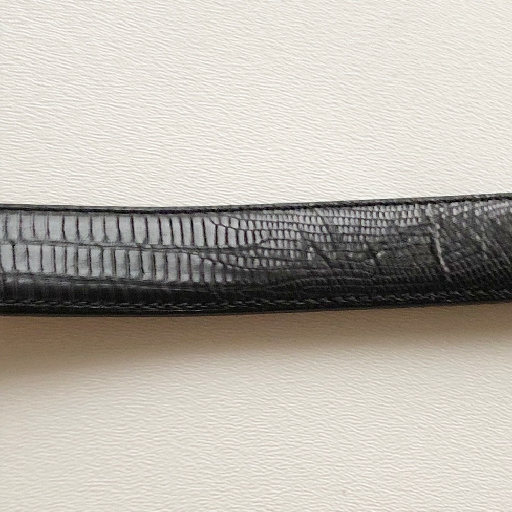 Vtg Judith Jack Gold Tone Buckle w/ Marcasites Black Leather Belt Lizard Sz Sm - Picture 5 of 14